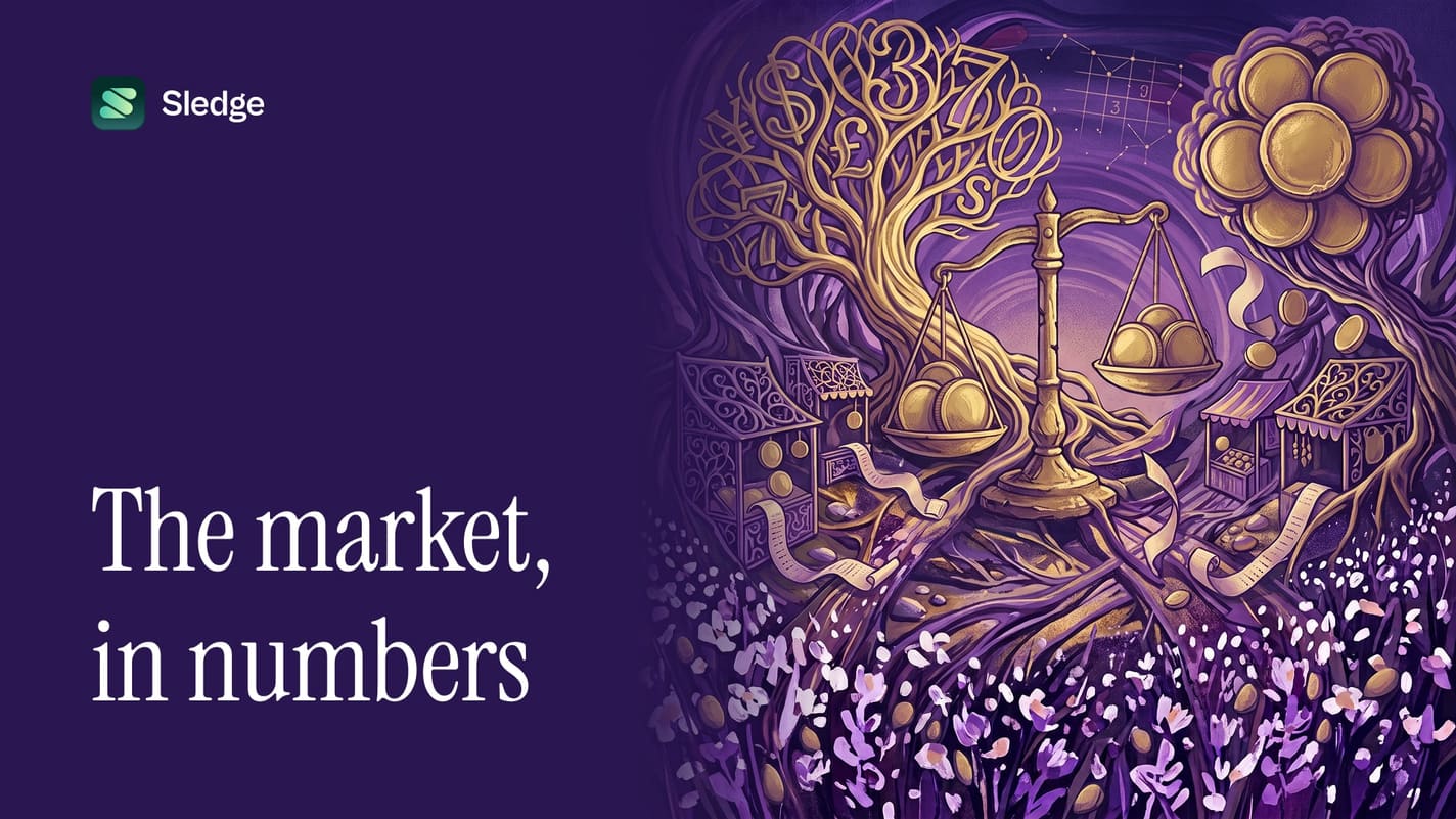 Illustrated golden scales and coins under a wrought tree, over a field of pale flowers in violet.