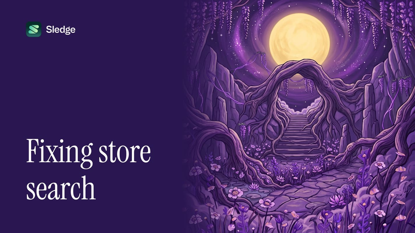 Illustrated stone stairway in violet climbing through a rock arch toward a full moon.