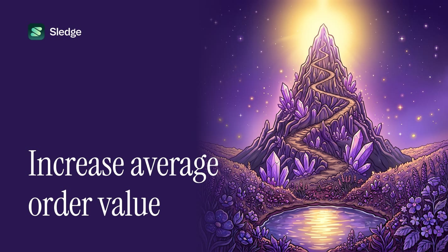 Illustrated crystal peak in violet with a golden path switchbacking up it, mirrored in the lake below.