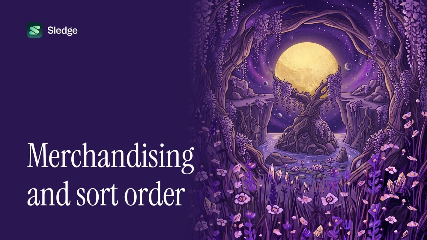 Illustrated single tree on an island under a golden moon, framed by hanging violet branches.