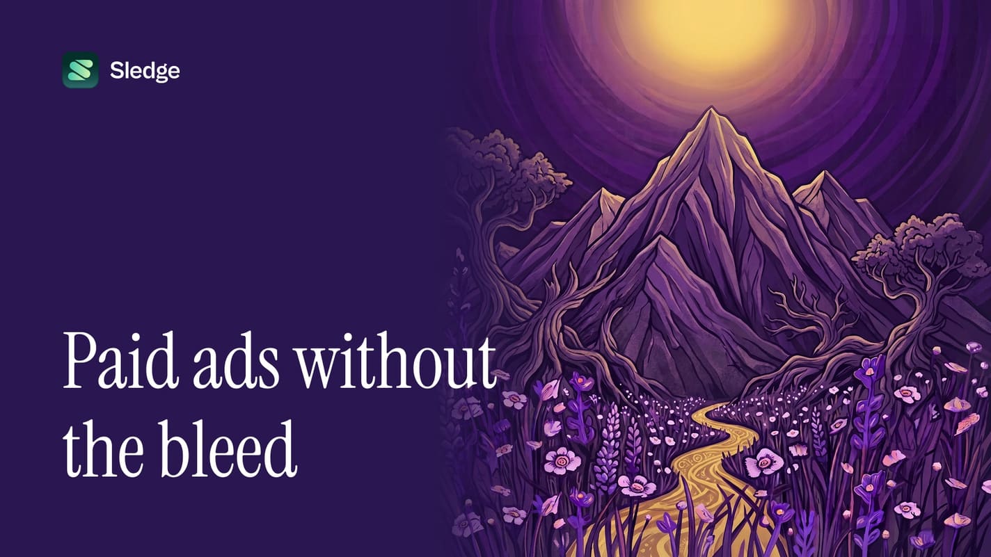 Illustrated violet mountain under a wide halo of light, with a golden path leading toward it.