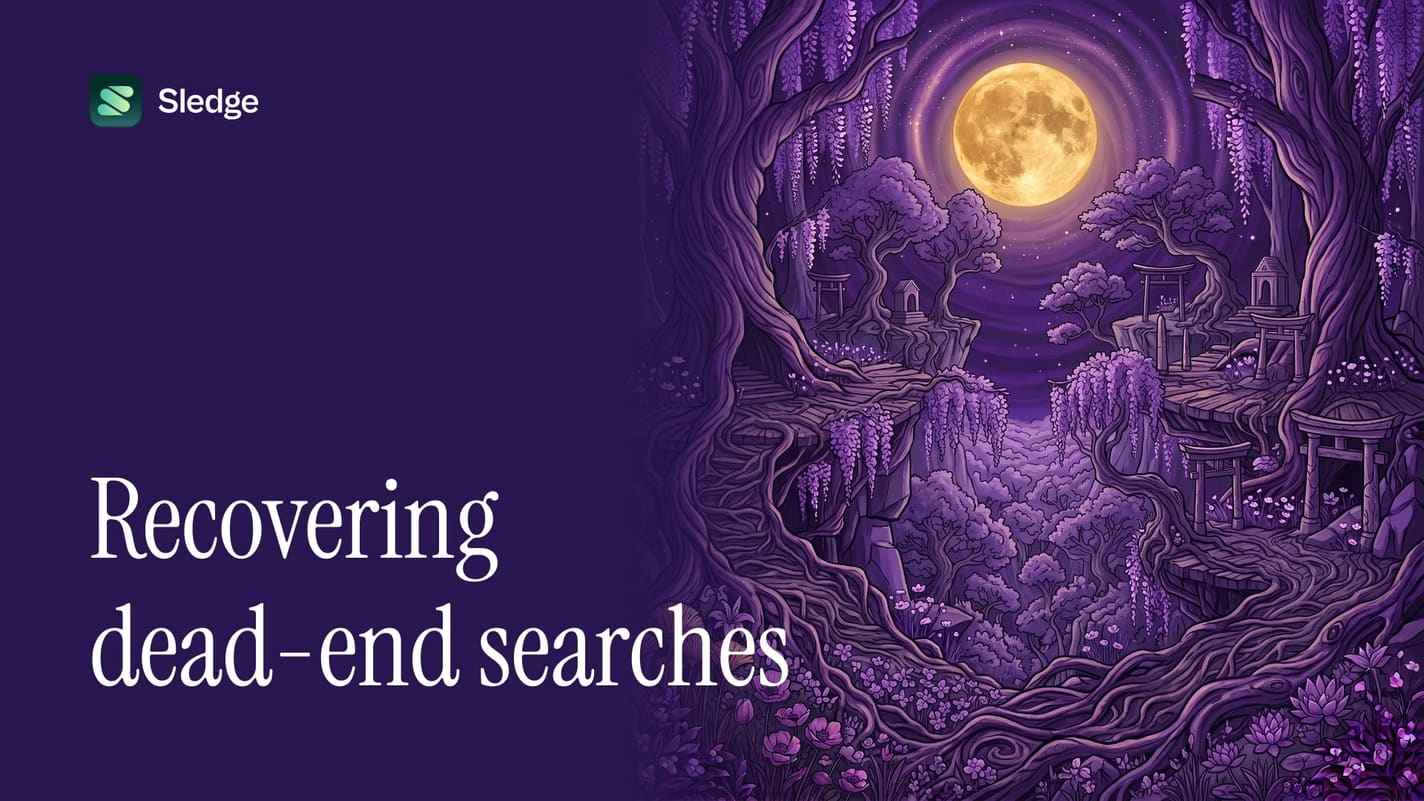 Illustrated ruins in violet overgrown with roots, under a full moon.